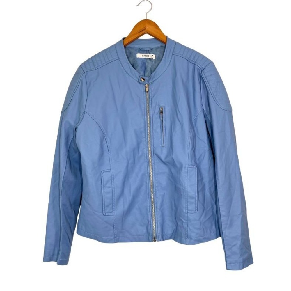 JustFab Faux Leather Moto Jacket‎ Blue Zip Front Women's Size XXL Modern Outwear